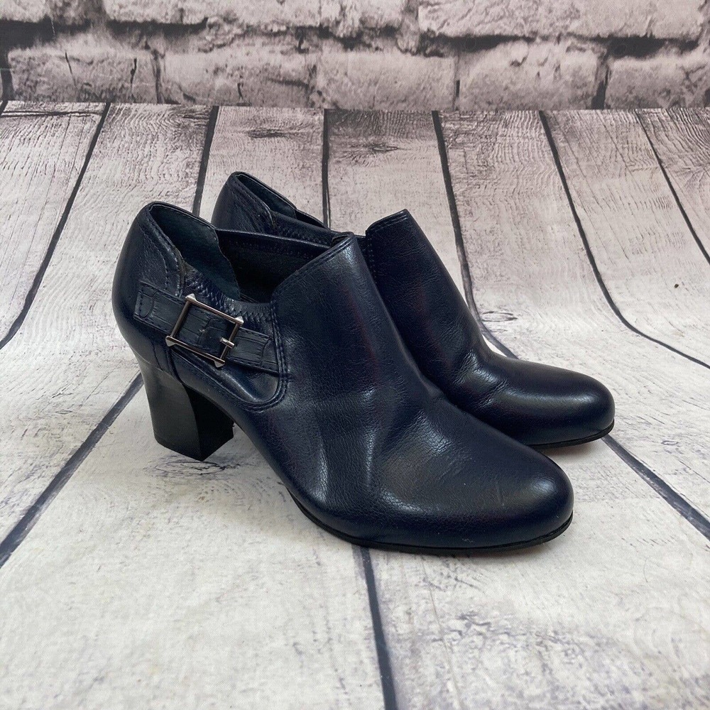 Franco Sarto Boots Womens 7M Rapport Blue Ankle Bootie Block‎ Heel Buckle